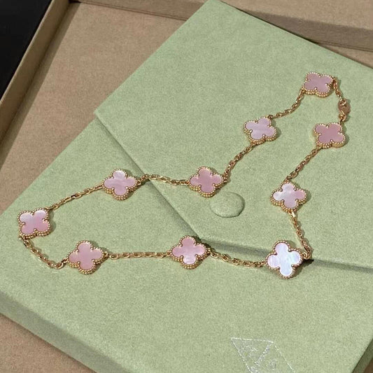 [Lora-Jewelry]CLOVER 10 MOTIFS PINK MOP NECKLACE