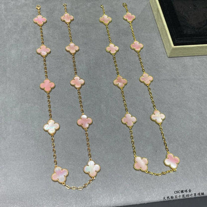 [ローラジュエリー]クローバー 10モチーフ ピンク モップネックレス