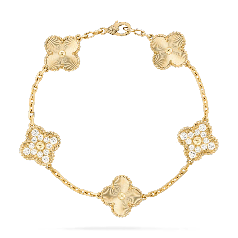 [Lora-Jewelry]CLOVER BRACELET 5 MOTIFS GOLD DIAMOND