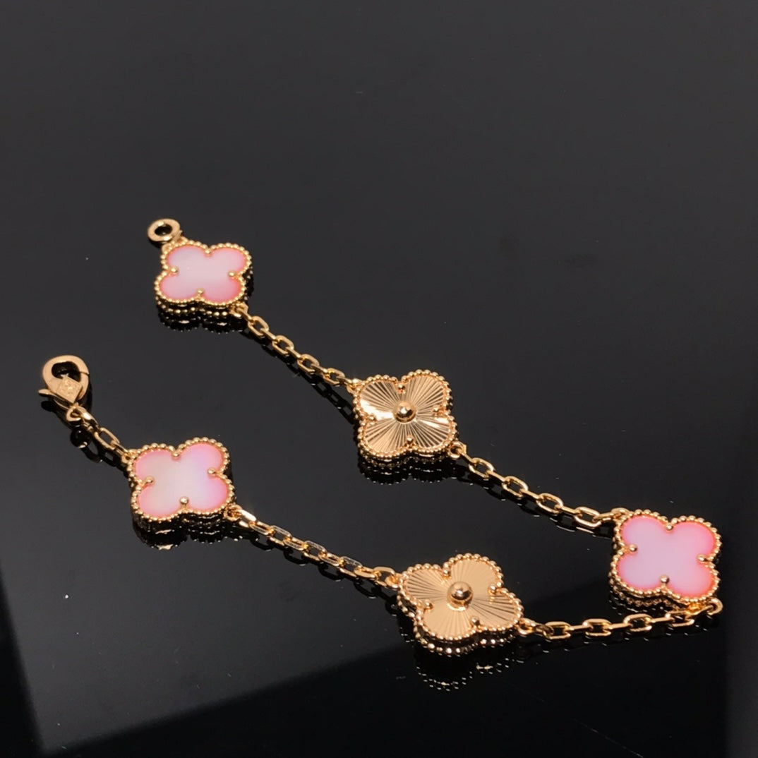 [Lora-Jewelry]CLOVER BRACELET 5 MOTIF PINK AND PINK GOLD