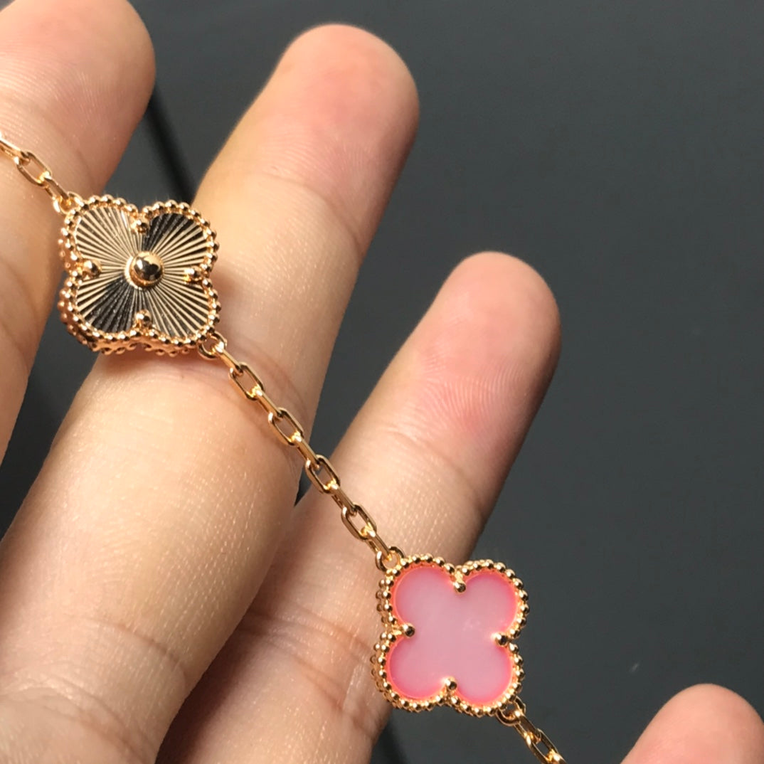 [Lora-Jewelry]CLOVER BRACELET 5 MOTIF PINK AND PINK GOLD
