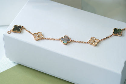 [Lora-Jewelry]CLOVER 5 MOTIFS DARK MOP AND DIAMONDS PINK GOLD BRACELET