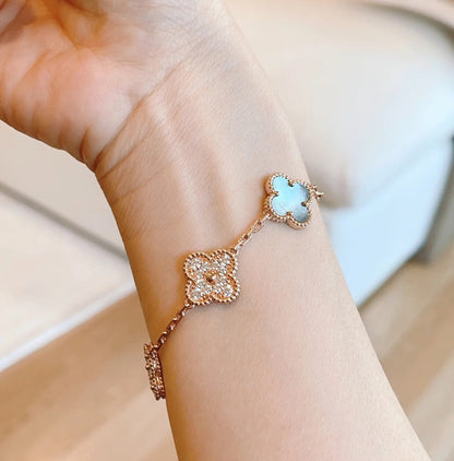 [Lora-Jewelry]CLOVER 5 MOTIFS DARK MOP AND DIAMONDS PINK GOLD BRACELET